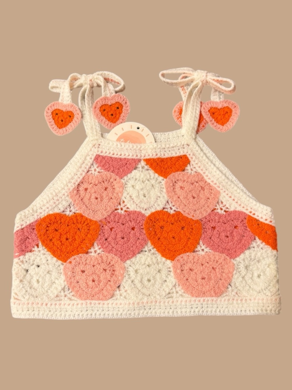 Tullabee Baby Crochet Heart Tank Top w/ Bows - Pink & Cream